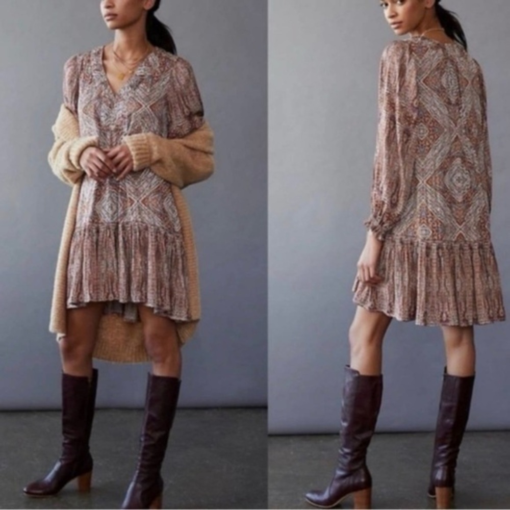 NWOT Anthropologie Sabía Dress Long Sleeves Flounced Oversized Boho Flowy XS